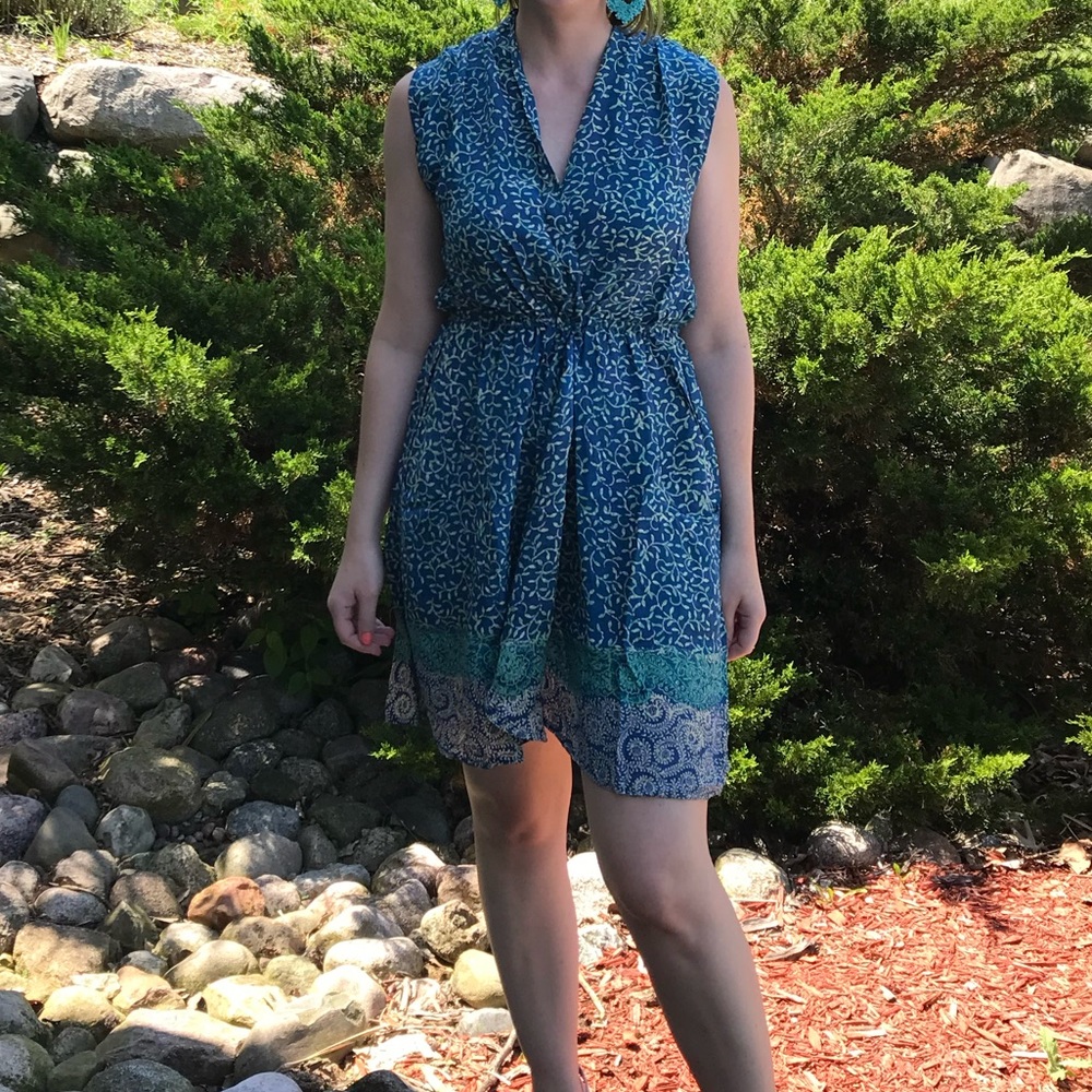 Natalie Martin Nico Short Dress Sleeveless Azure Ocean White